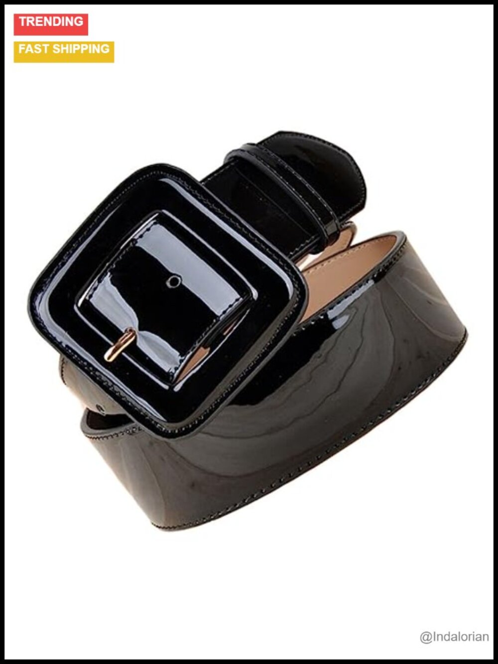 COLLBATH Wide Patent Leather Belt Square Buckle Adjustable Waist Women